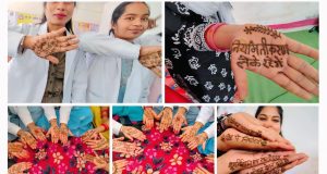 तीज से पहले हाथो मे लगाई मेंहदी ,मांगे पूरी करने की गुहार