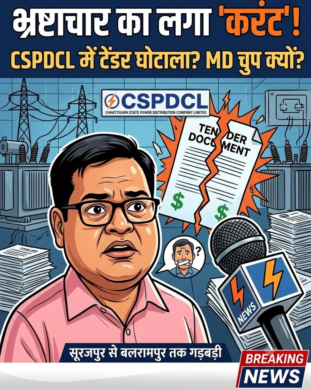 CSPDCL में फर्जीवाड़े और भ्रष्टाचार पर ‘साहब’ मौन! मुख्य अभियंता के आदेश ठेंगे पर, सूरजपुर से बलरामपुर तक फैला टेंडर घोटाले का जाल